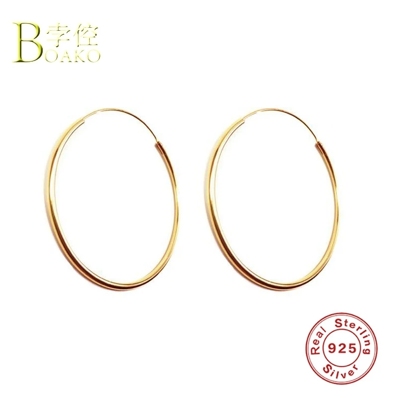 

Real 925 Silver Earrings For Women Gold Hoop Earrings Girl Gift Ear Bone Piercing Earring Punk Female Big Round aretes B5