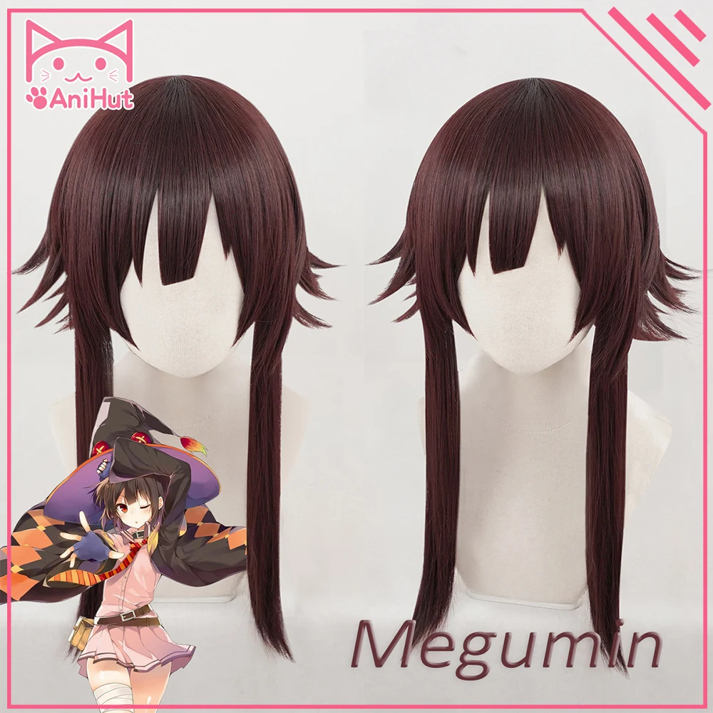 AniHut Megumin косплей парик аниме Божье благословение на этом чудесном мире синтетические темно-красные волосы Косплей костюмы на Хэллоуин волосы