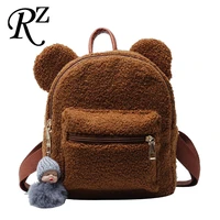 bear ears plush women backpack 3d cartoon animal backpacks cute furry women bag faux fur shoulders bag new winter bags for women
