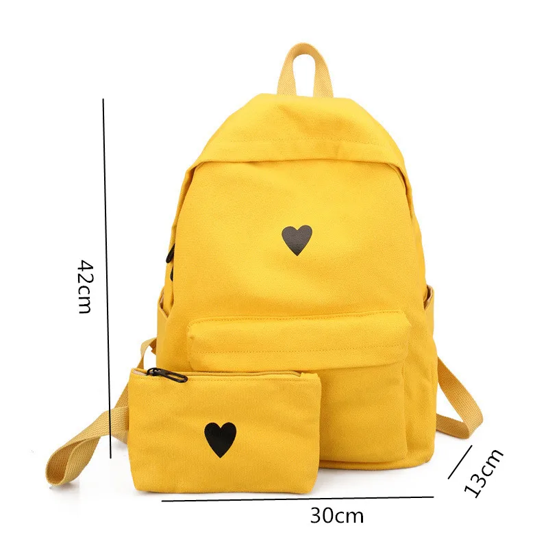 Высококачественный холщовый желтый рюкзак с принтом сердца Студенческая