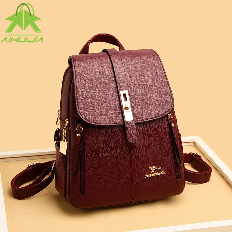 

Модные рюкзаки из искусственной кожи для женщин, сумки на плечо с несколькими молниями, повседневный дорожный женский рюкзак, рюкзаки, школ...