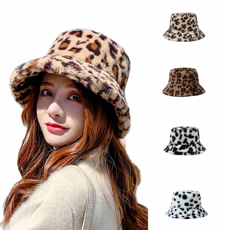 Модная новинка женская панама винтажная зимняя леопардовая плюшевая Панама