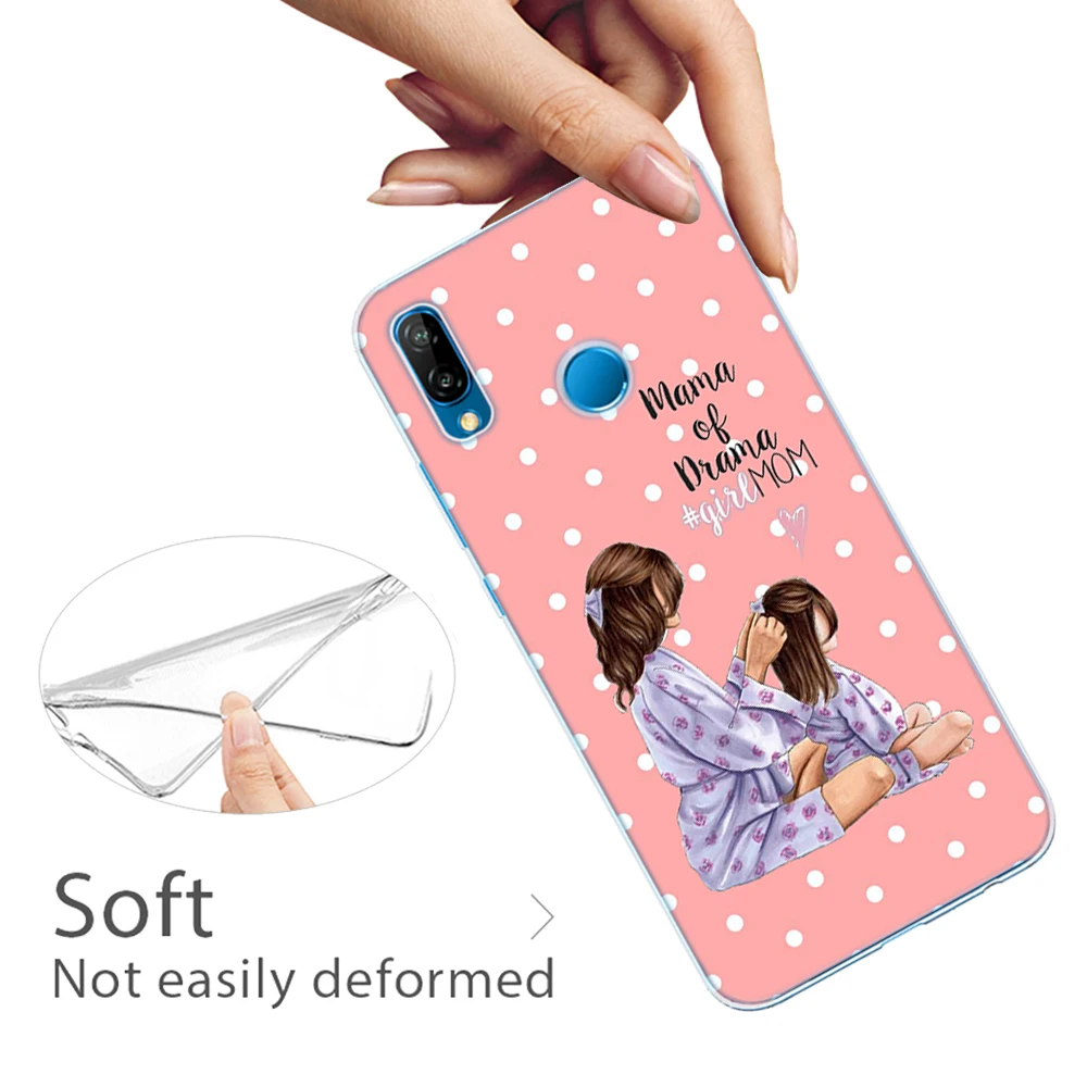 Силиконовый чехол для Huawei P40 Lite E Pro Super Mama Girl Mom Boy Baby прозрачный мягкий из ТПУ P9 P10 P20