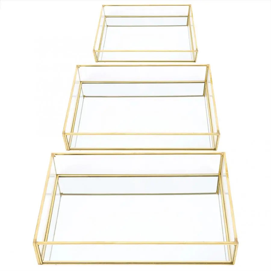 

Nordic Retro Storage Box Tray Gold Rectangle Glass Makeup Organizer Tray Dessert Plate Jewelry Display