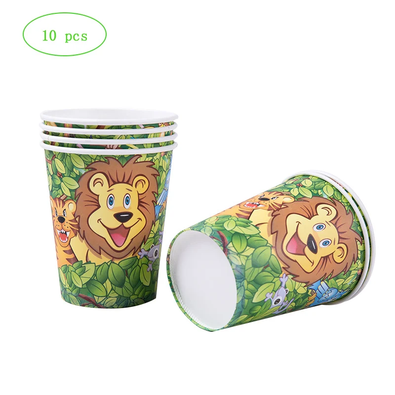 6pcs cups Джунгли вечерние животные бумажные тарелки для дня рождения вечерние украшения для детей одноразовые столовая посуда все для праздника свадебные украшения - Цвет: 6pcs cups
