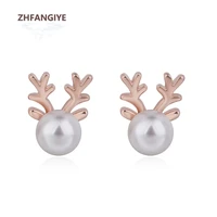 zhfangiye fashion pearl earrings for girl 925 silver jewelry elk shape stud earrings wedding party gift accessories wholesale