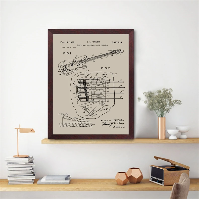 Для брызговиков бас-гитары патентные принты музыкальные плакаты Художественная