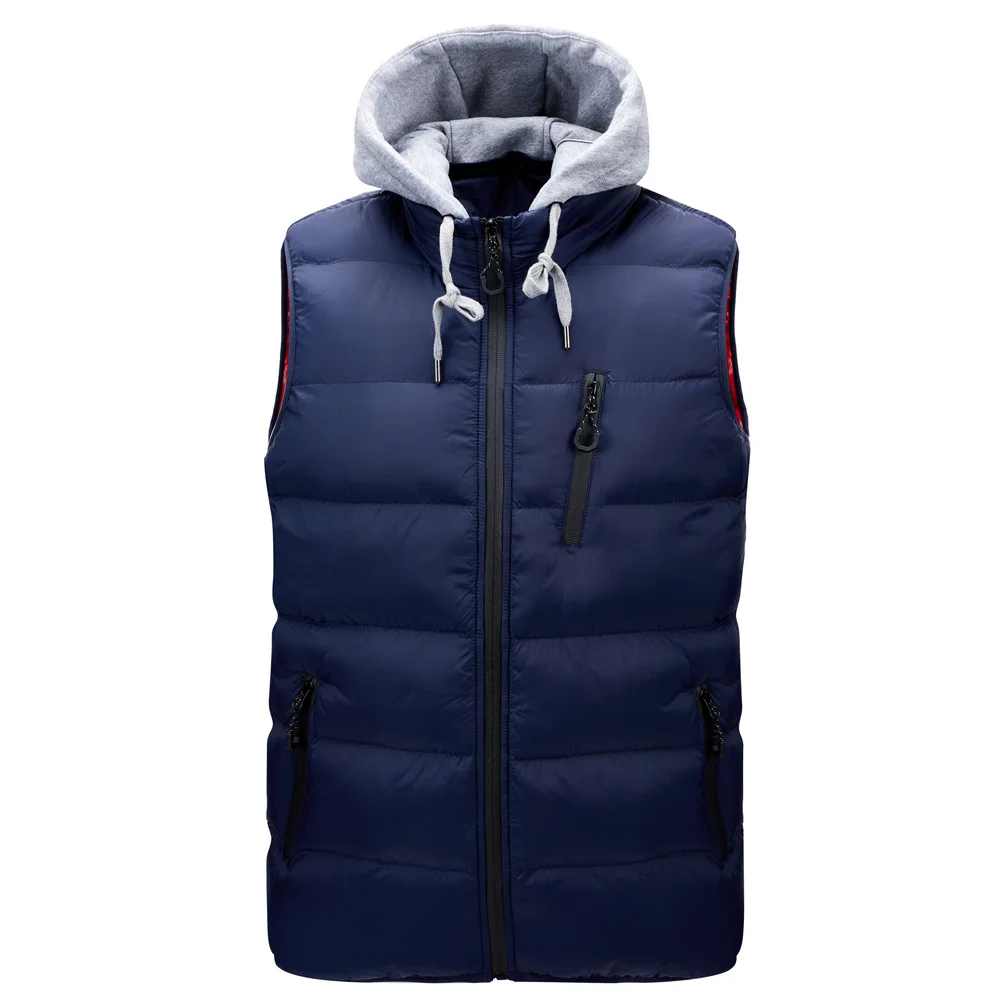 Men's Padded Sleeveless Jacket Thicken Winter Warm Quilting Coat French Terry Hooded AW21 New Casual Parka Jacket Male Clothes