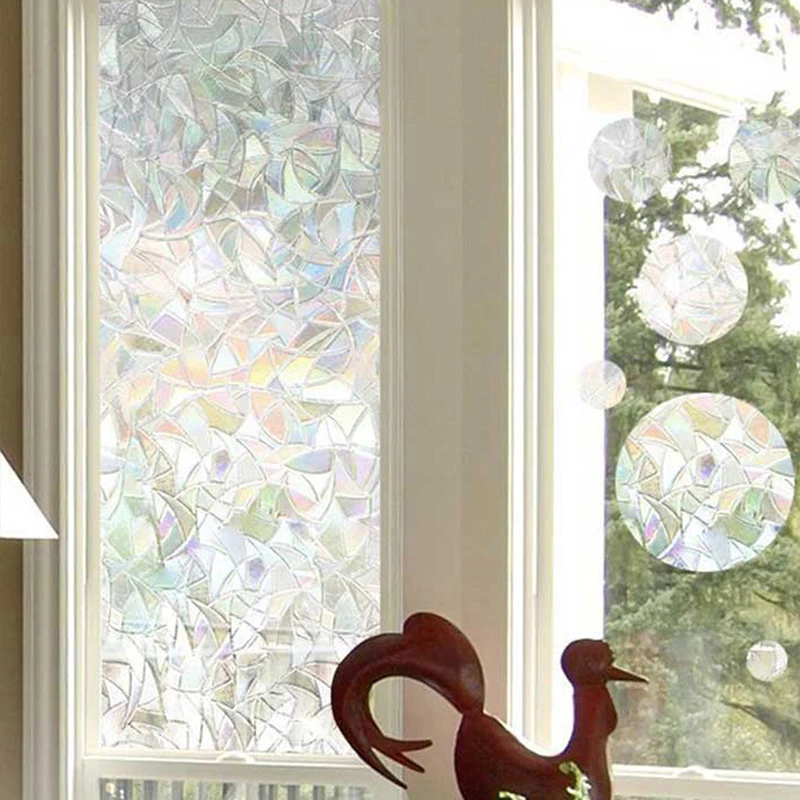 

Window Privacy Film 3D Rainbow Effect Decorative Window Film Anti-UV Non-Adhesive Static Cling Glass Sticker Stained Glass Decal