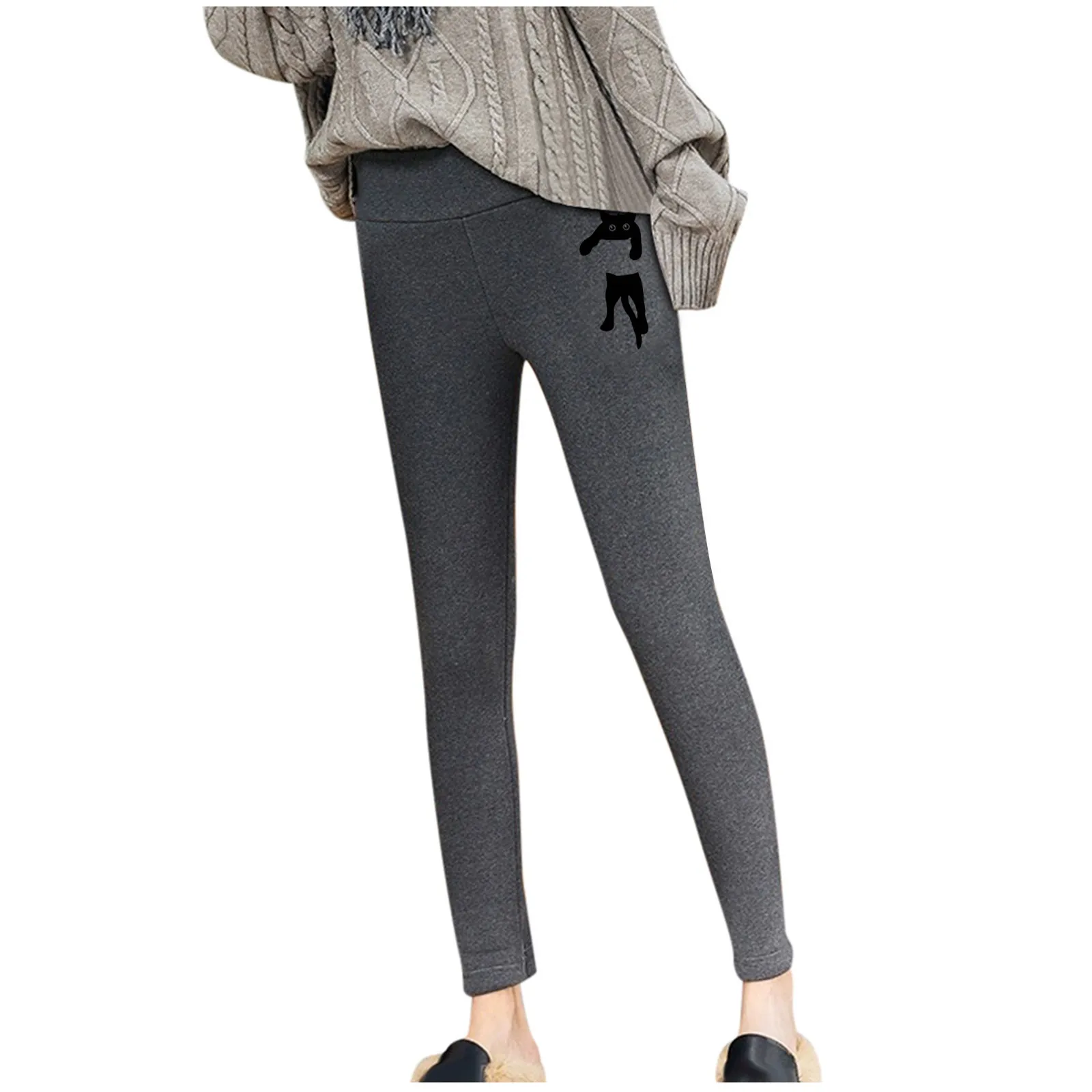 

Fashion Casual Solid Women Little Cat Print Warm Winter Tight Thick Velvet Wool Cashmere Pants Trousers Leggings