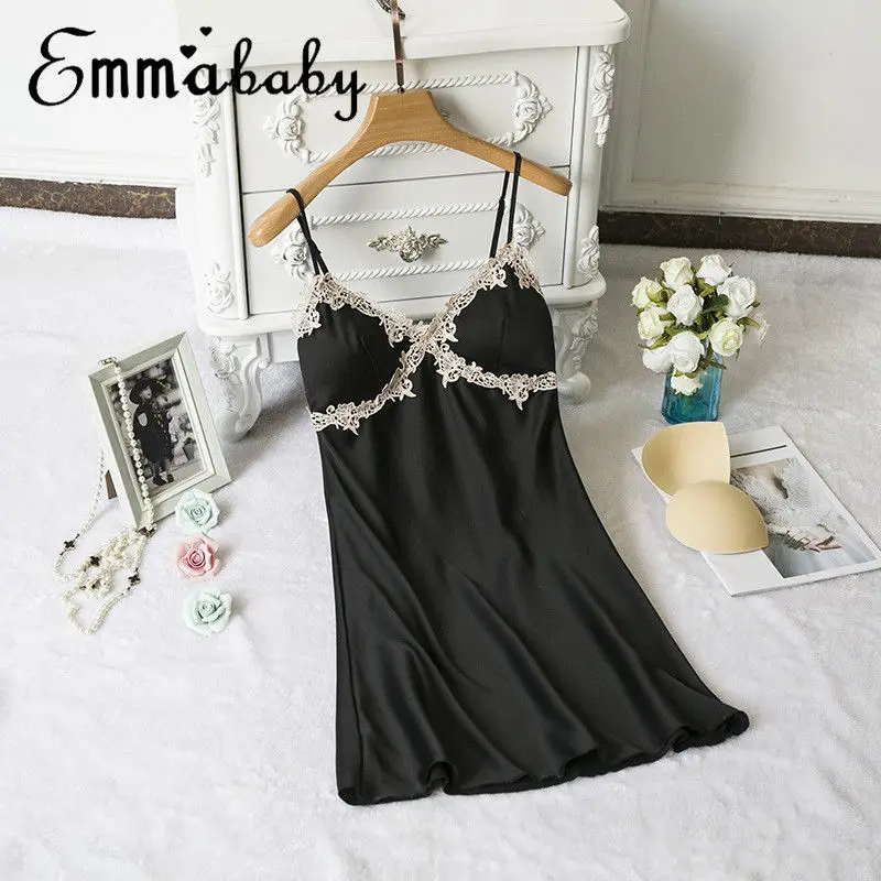 Женское белье шелковое атласное кружевное платье ночная рубашка одежда для сна