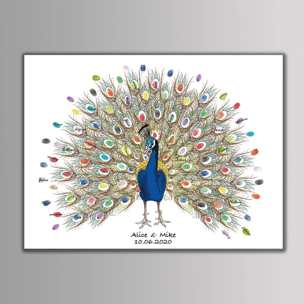 

Customized Fingerprint Tree Guestbook Name Date Canvas Print Personalized DIY for Engagement Party Wedding baby Shower
