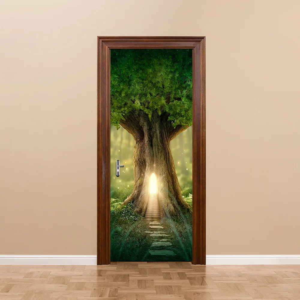 

3D Door Sticker Wallpaper Big Tree Hole Living Room Bedroom PVC Waterproof Self Adhesive Door Mural Wall Papers Home Decor