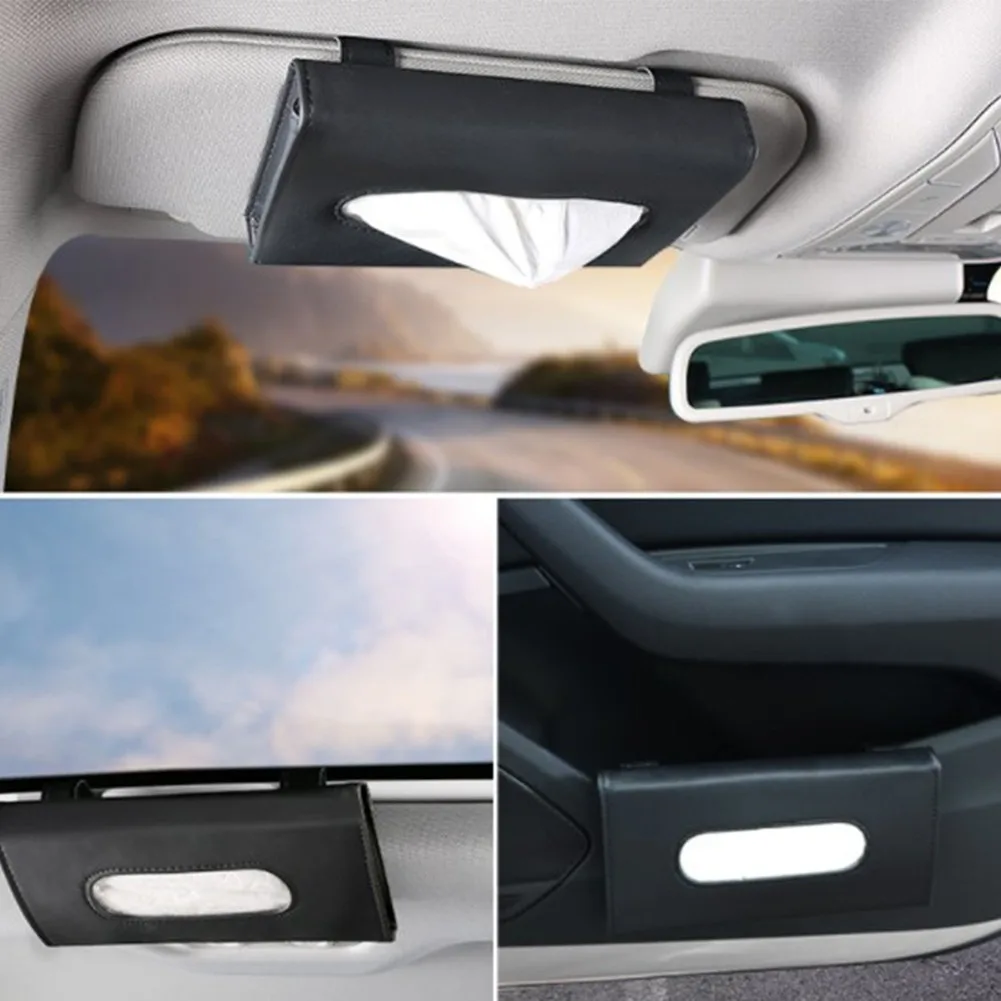 

1 X Multifunctional Car Interior Sun Visor Tissue Box PU Leather Storage Organize Holder Towel Sets Car Accessories