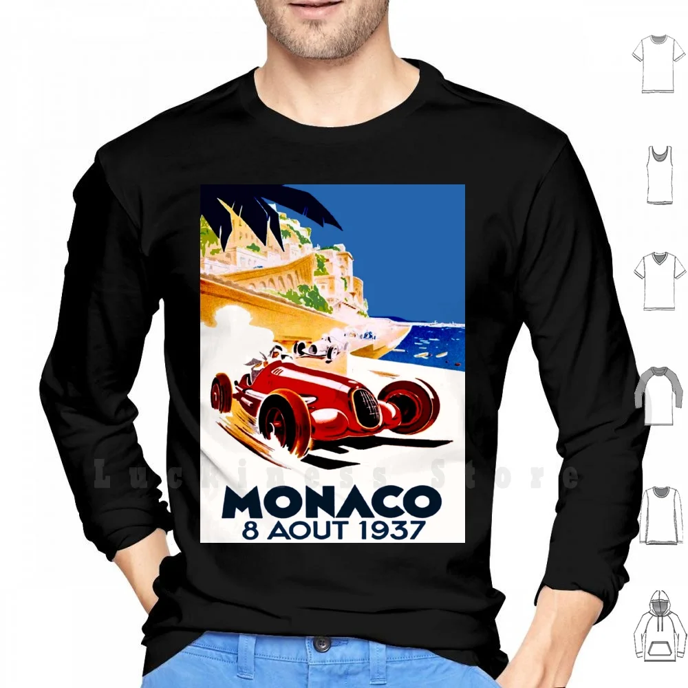 

" Monaco Grand Prix " Vintage Auto Racing Advertising Print hoodies long sleeve Monaco Grand Prix Auto Racing