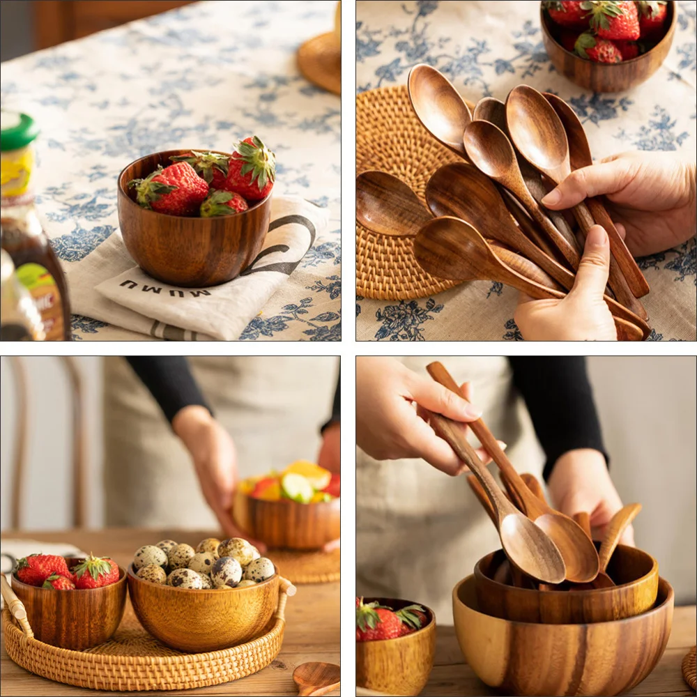 

1 Set Wood Bowl Remen Bowl Rice Bowl Soup Bowl Practical Bowl Set for Children