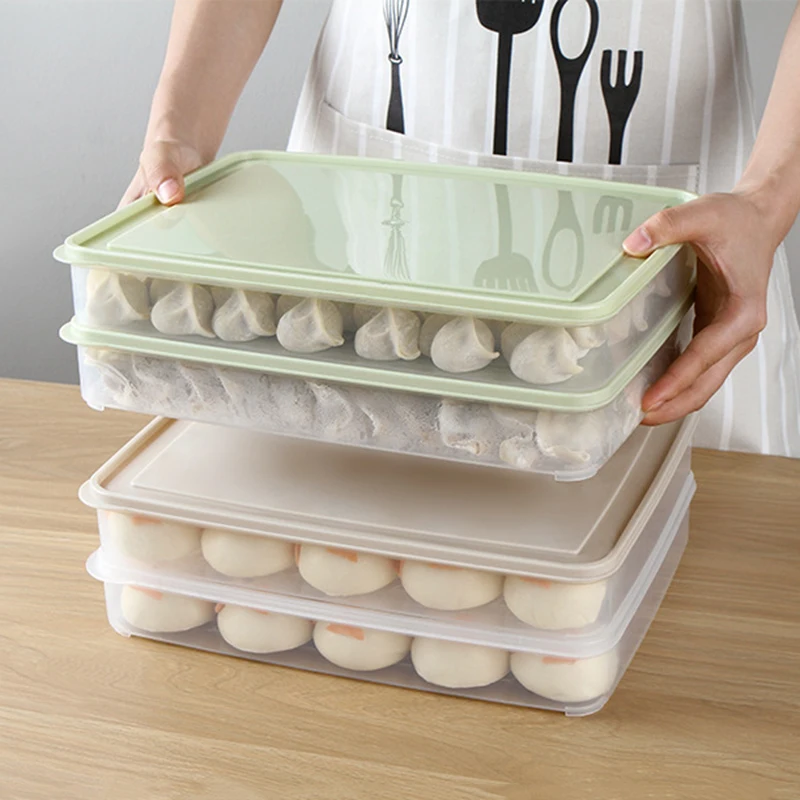 

Refrigerator Food Storage Box with Lid Stackable Plastic Dumplings Vegetable Egg Holder Kitchen Food Organizer M56