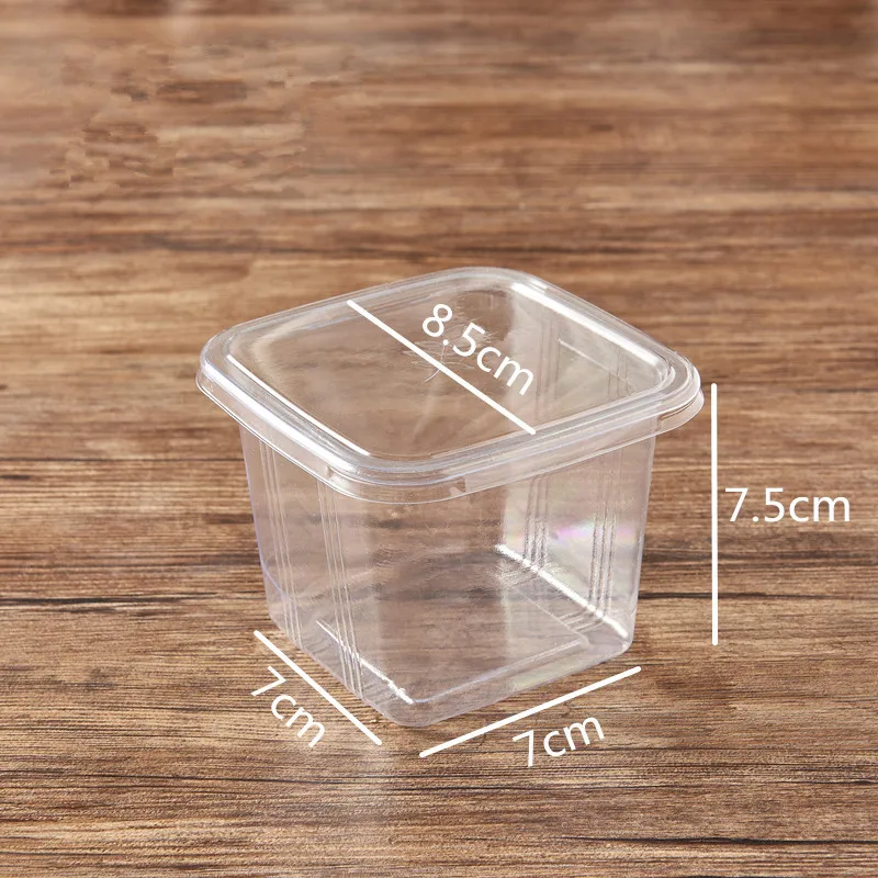 

50pcs Transparent square creative disposable cups 420ml thicken plastic cups with lid takeaway package pudding ice cream jelly