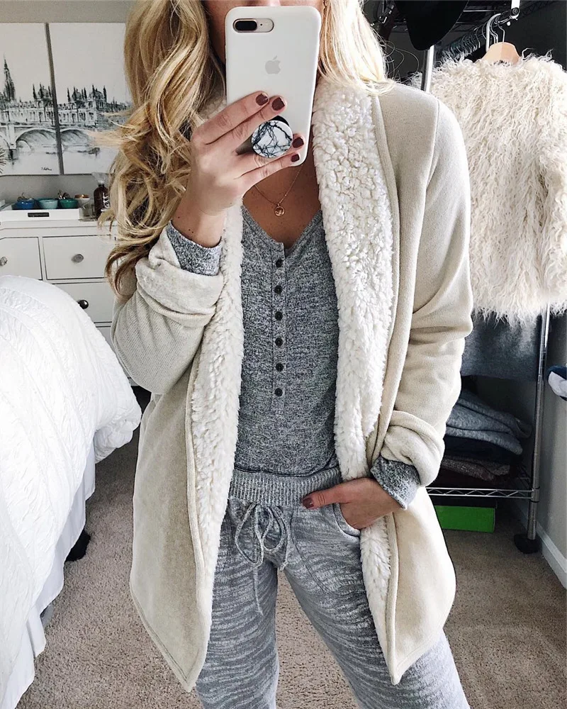 Женское пальто из флока с длинным рукавом для женщин зимнее кашемировое теплое