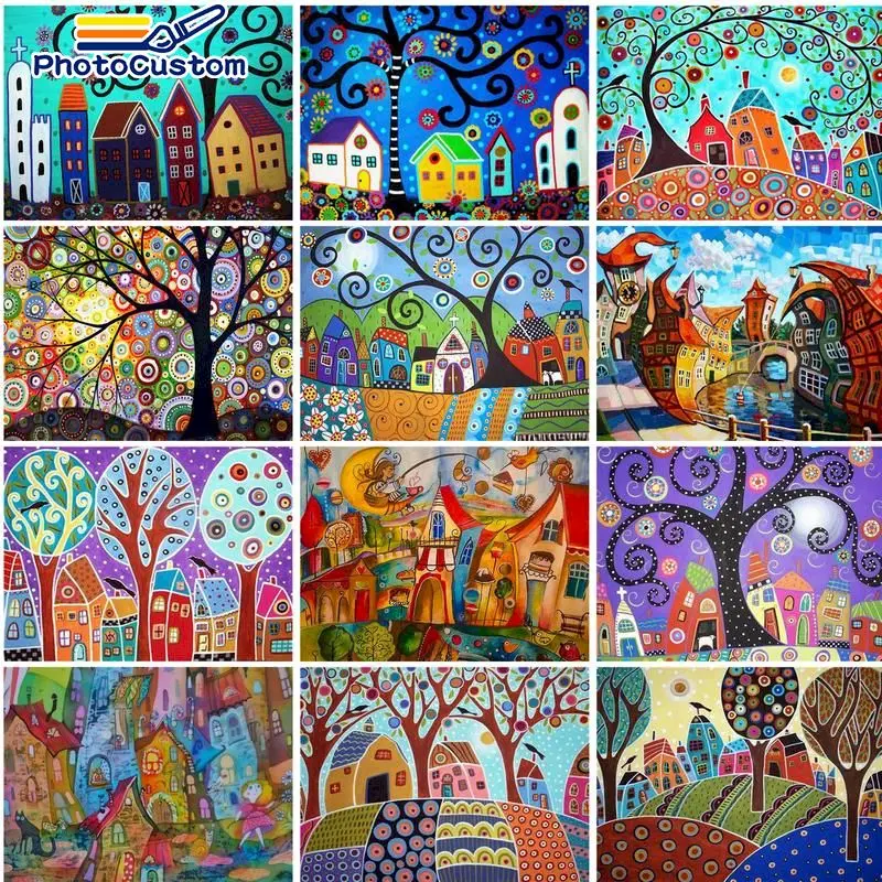 

PhotoCustom Framed Painting By Numbers Abstract Tree Oil Painting Dwarf On Canva Zero Basis DIY Gift Home Wall Decor