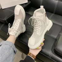 summer hollow knitted ankle boots womens new breathable comfortable zipper lace up womens casual shoes low heel white boots