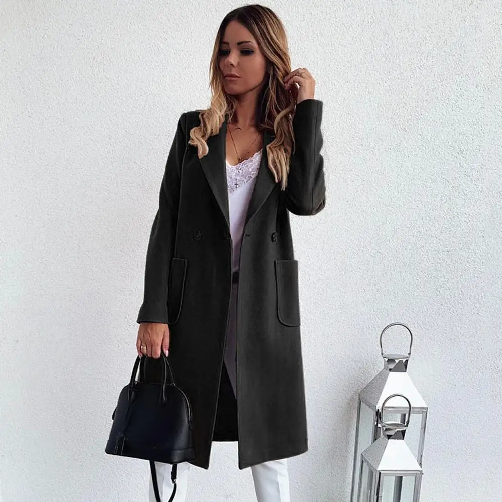 Cashmere Woolen Women Coat Winter Plus Size Vintage Warm Solid Lapel Long Wool Coat Manteau Femme Abrigos Mujer Plaszcze Damskie