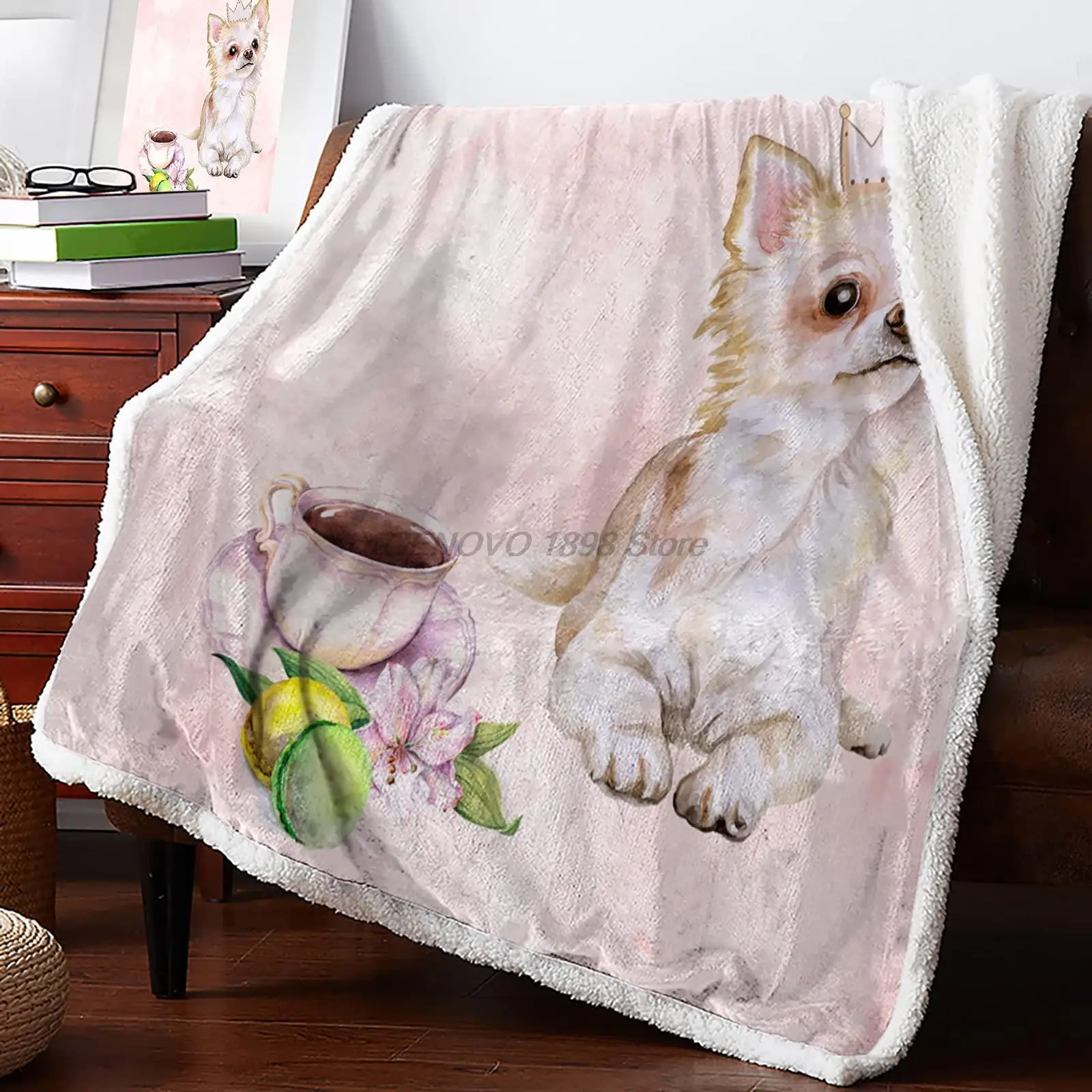 

Fleece Plush Throw Blankets Fuzzy Soft Blanket, Watercolor Pink Dog Animal Cup Flower Snack Pattern Blankets All Season Lightwe