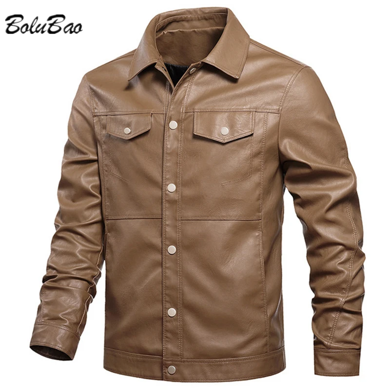 

Мужская кожаная куртка BOLUBAO, винтажная приталенная куртка из искусственной кожи с несколькими карманами, мотоциклетная брендовая Повседне...