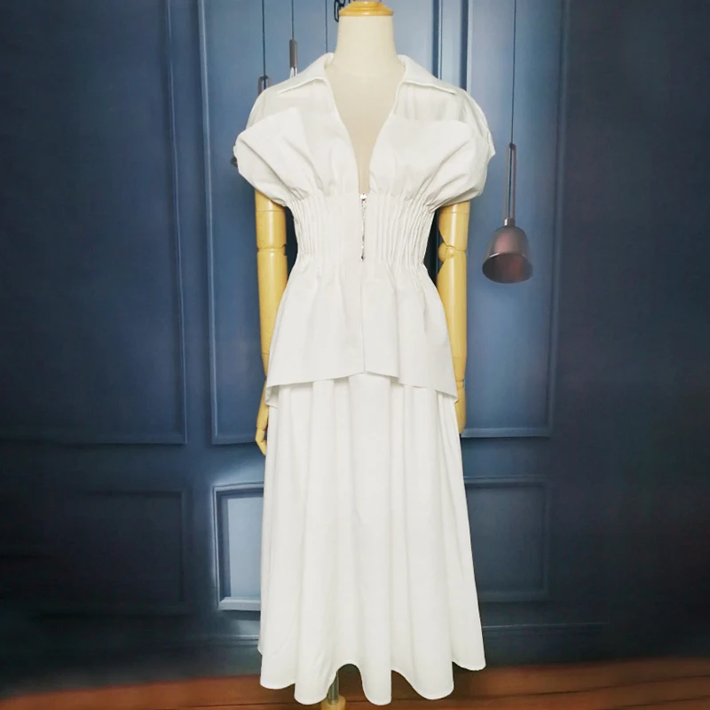 Женское белое летнее платье элегантное средней длины с коротким рукавом и