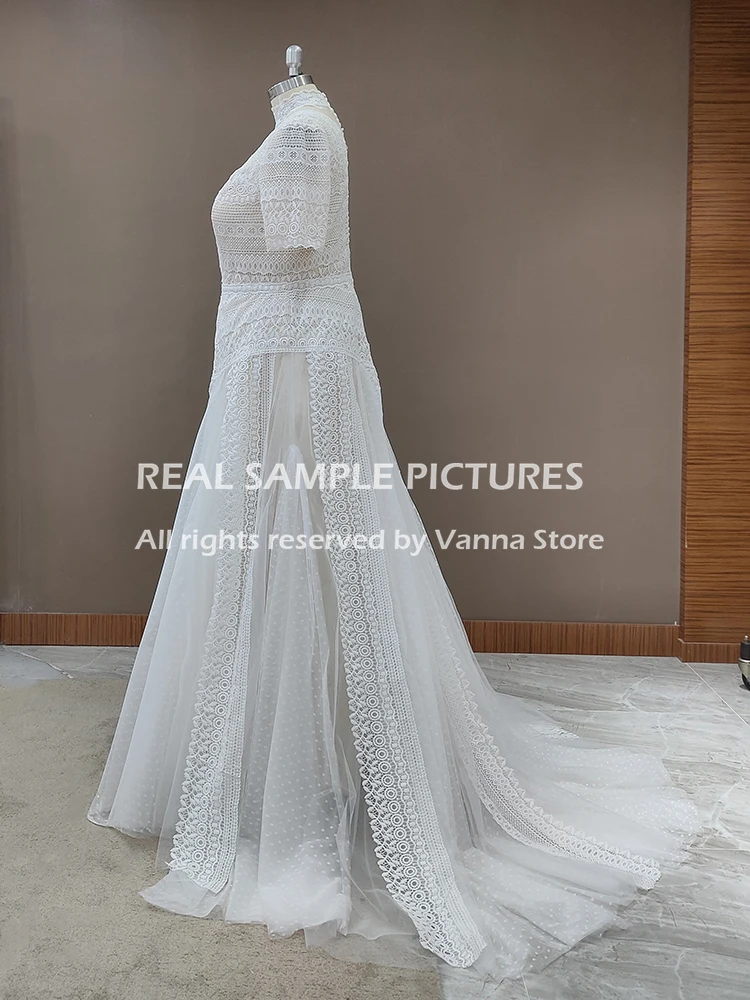 Реальные фотографии богемное свадебное платье с коротким рукавом арабское