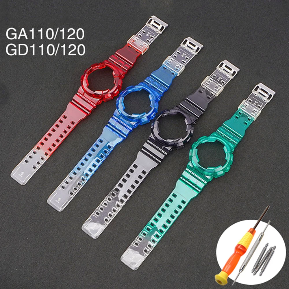 

Case+Strap for Casio G-Shock GA-100/110/120/150/200/300 GD-100/110/120 GAX-100 GLS-100 Gradient TPU Watch Band Wrist Bracelet