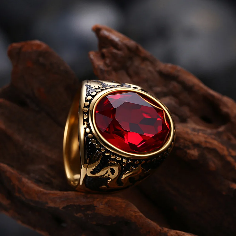 The Latest Trend In Europe and The United States Longling Red Zircon Ring Men's Elegant Temperament Domineering Jewelry Gift