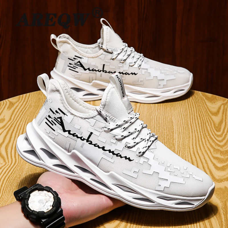 

Four Seasons New Leisure Sports Men's Shoes Breathable Mesh Flying Shoes Jelly Bottom Running Shoes