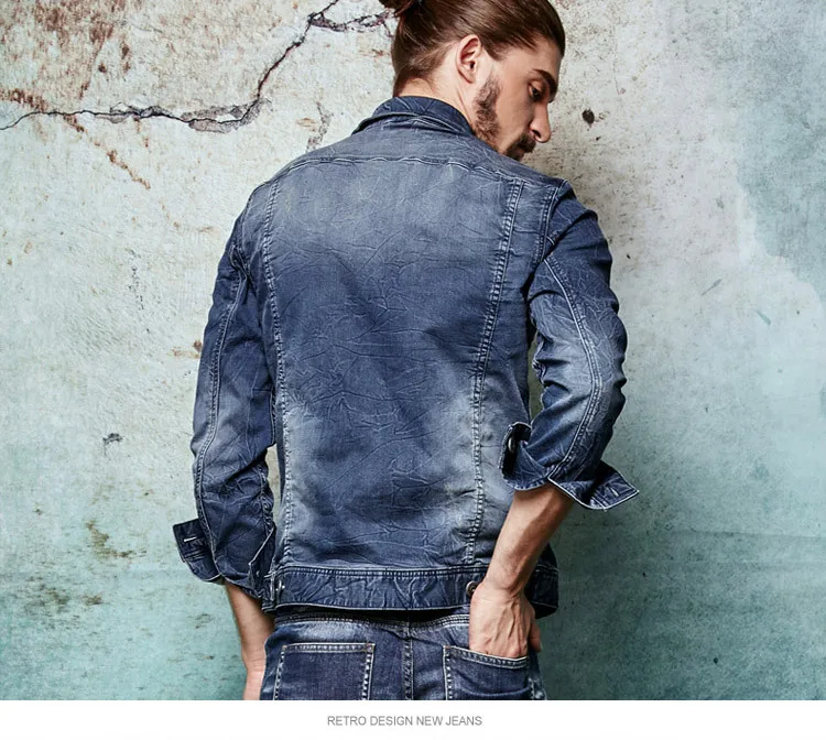 Мужская Весенняя трикотажная стрейчевая джинсовая куртка с краской для галстука