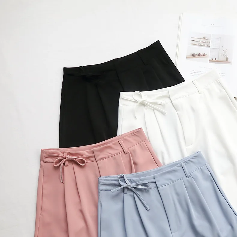 

Vintage High Waist Chiffon Short Pants Women Casual Streetwear Straight Bottom Bow Lace Up Korean Style Female Shorts