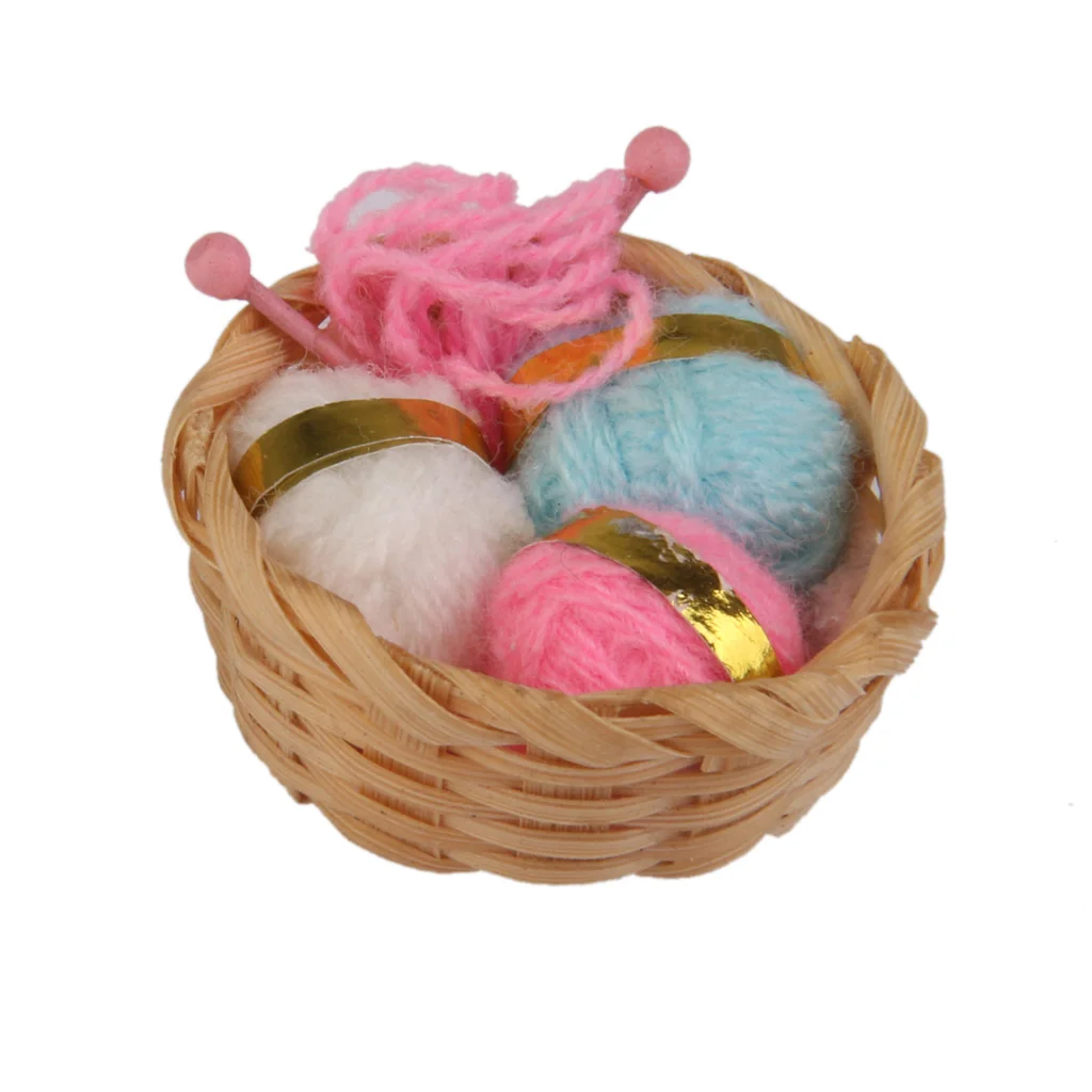 1/12 вязка бамбуковая корзина w. Шерстяные нитки игольчатые аксессуары для