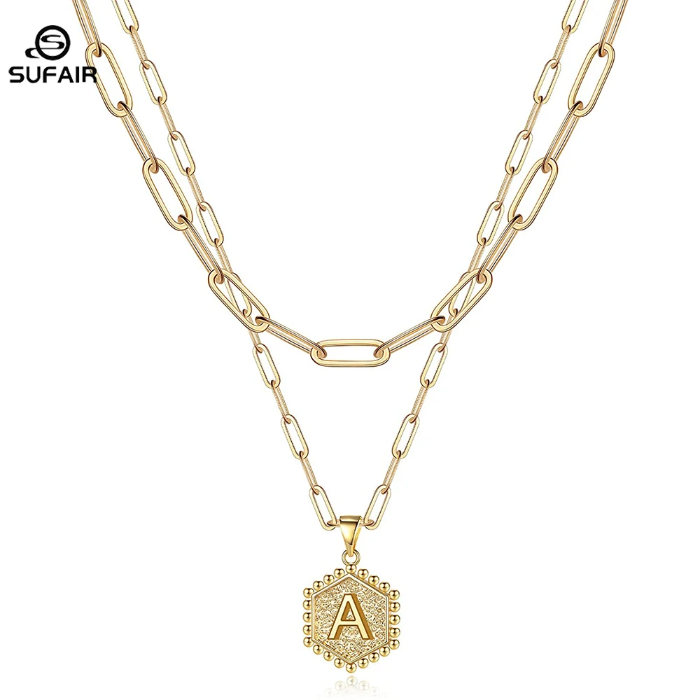 

Sufair 2pc 14K Gold Plated Layered Necklaces for Women Paperclip Chain Hexagon Letter Initial Pendant Women Girl Jewelry Gift