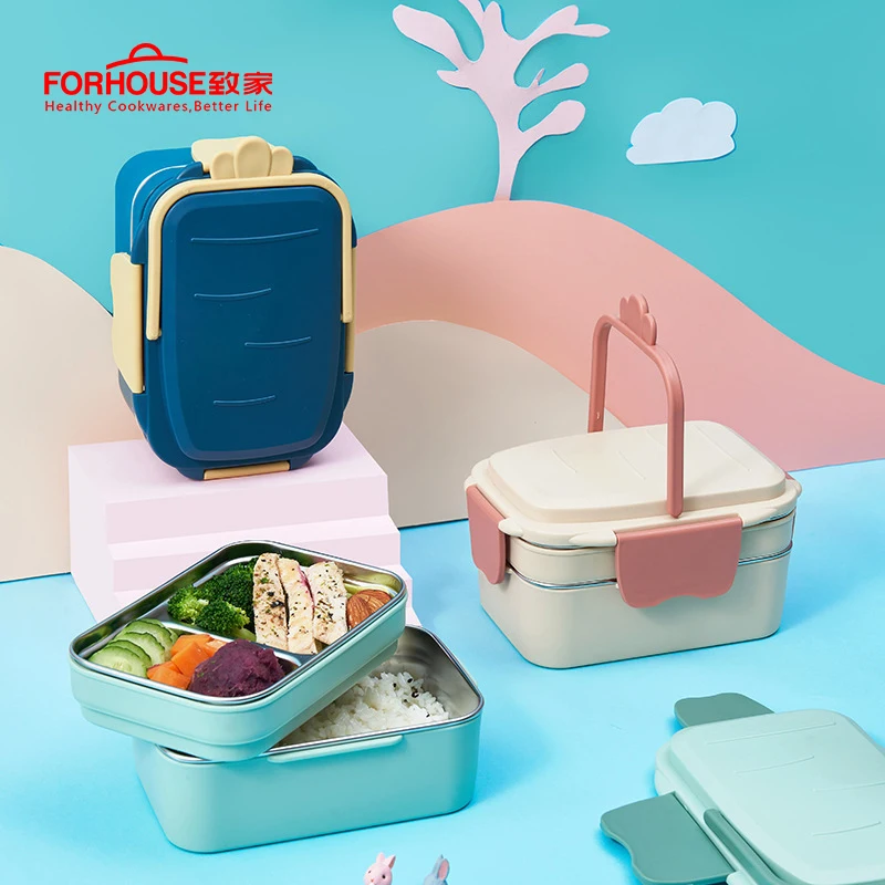 

800ml Stainless Steel Lunch Box Portable Leak-proof Lunch Bento Boxes Dinnerware Set Microwave Children Food Container For Kids