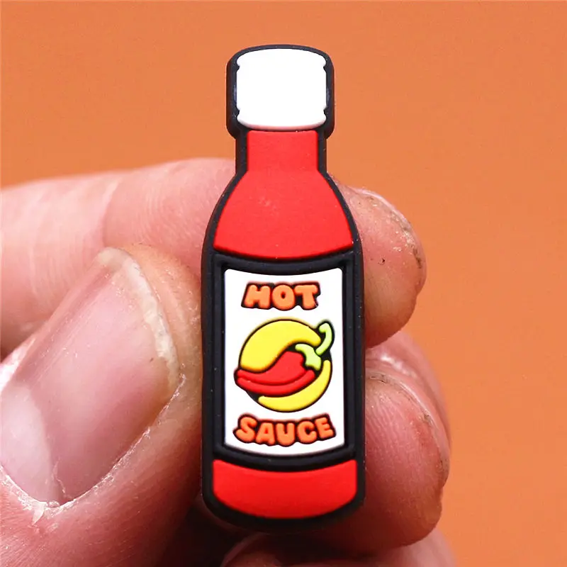 Freeshipping 1pcs Wine Bottle Shoe Charms Cheese Chili Sauce Shoes Accessories Decoration Fit Croc Jibz Party Kids Gifts U229