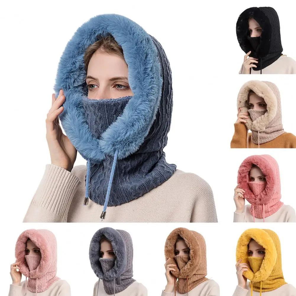 Женская зимняя вязаная шапка-шарф 2-в-1 теплая ветрозащитная из искусственного