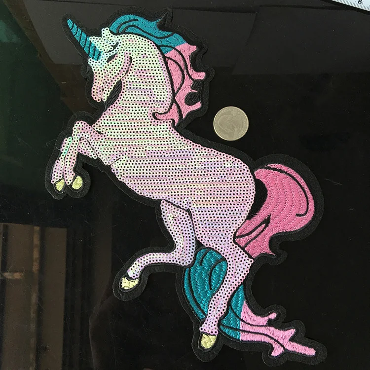 

1PCS Unicorn Sequins Patch for Clothing Iron on Transfer Patch Applique for clothes DIY Sew on Embroidery Badge Patches