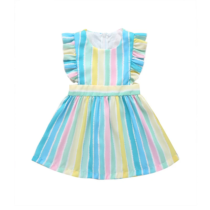 

27kids Fashion Summer Girls Princess Dress Cotton Comfortable Striped Vest Skirt Breathable Sleeveless For Children 2-6Years