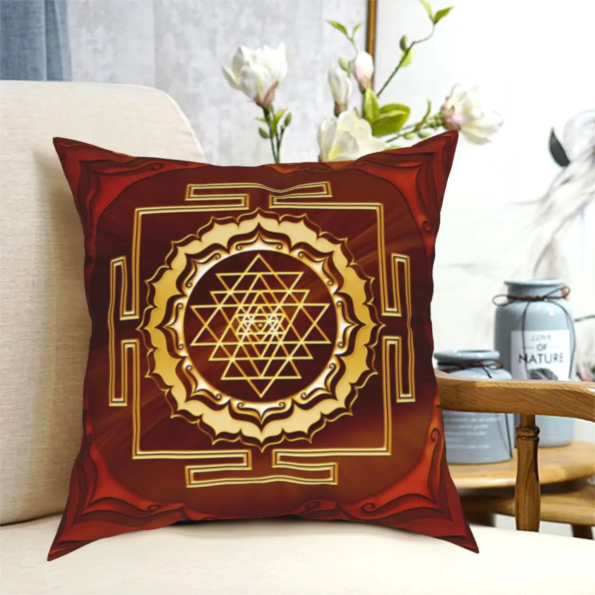 

Shri Yantra Lotus Flower Buddhism Pillowcase Printed Polyester Cushion Cover Decoration Throw Pillow Case Cover Home 45*45cm