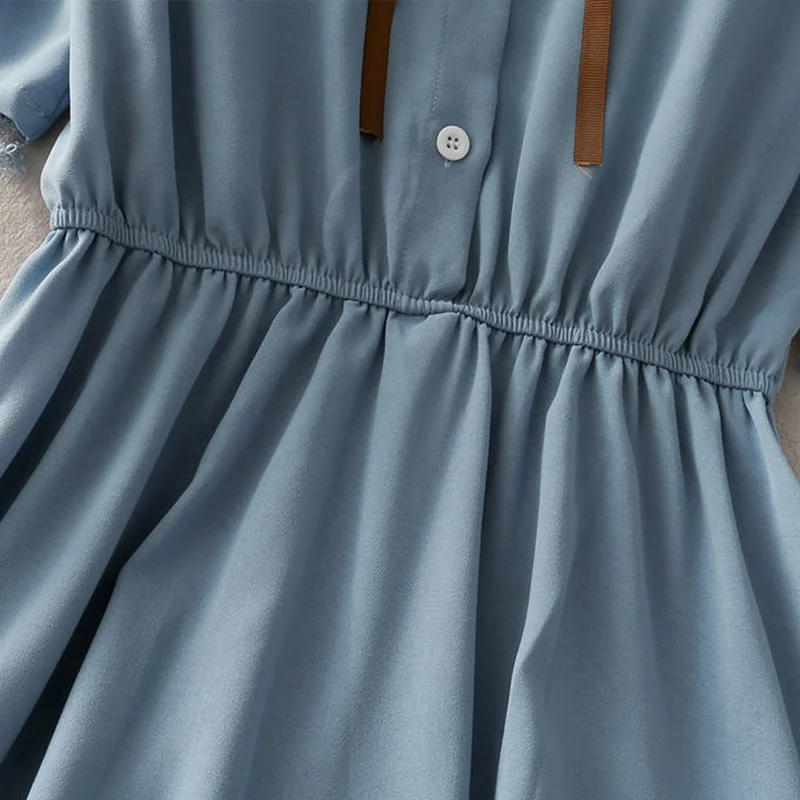 

Dress Women Summer Simple Elegant Chiffon All-match Preppy Style Slim Shirring Elastic Waist Empire OL Casual Streetwear Chic