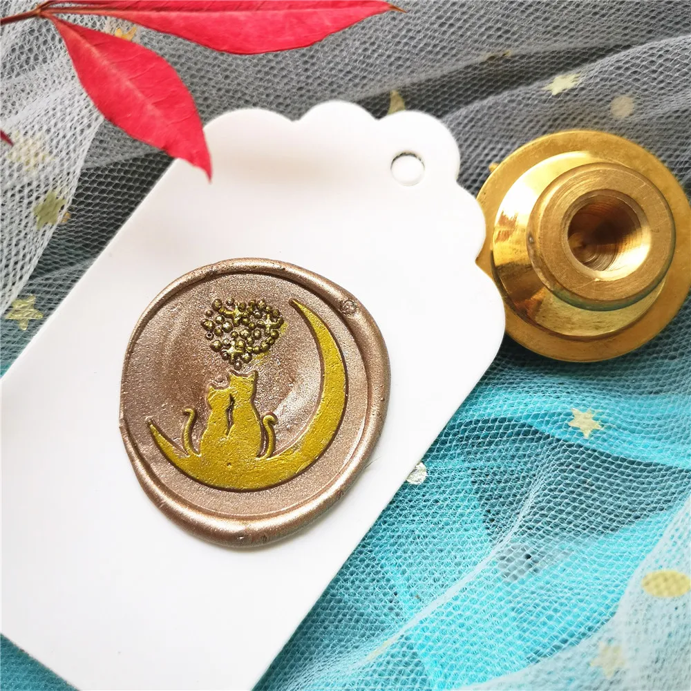 Волшебная с сердцами и звездами Котик на Луне Набор восковых печатей свадебные