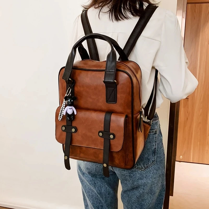 Модные женские рюкзаки из искусственной кожи винтажные школьные сумки на ремне