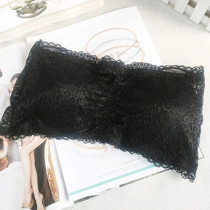 Womens Floral Lace Seamless Bandeau Wire Free 4-Hook Bralette Strapless Tube Top X3UE