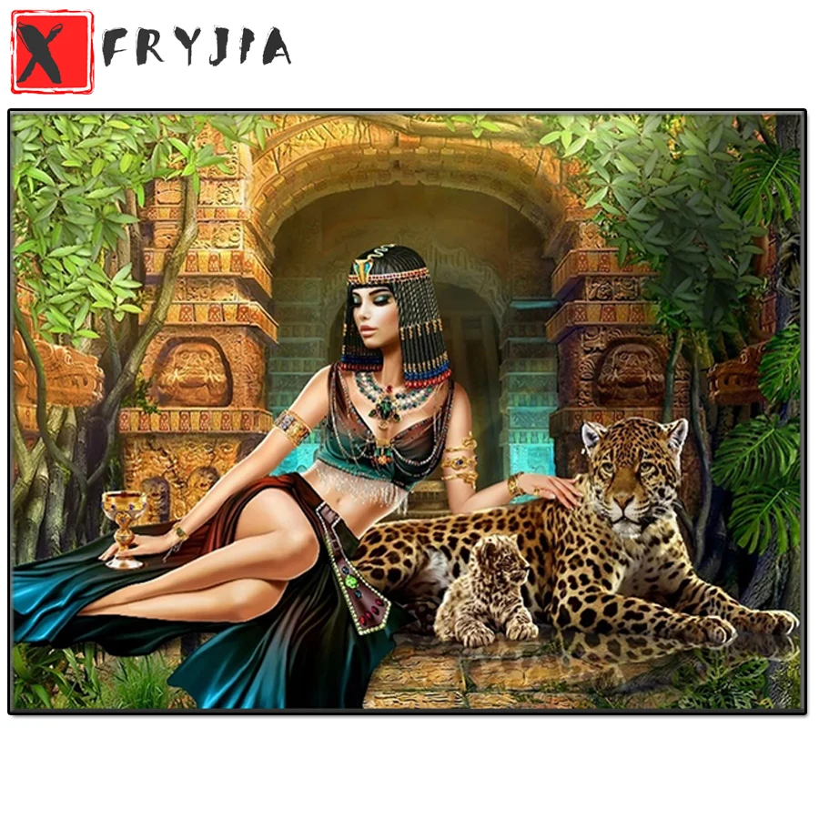 

5D diy full round square diamond embroidery Cleopatra Diy full diamond painting mosaic Egypt beauty leopard rhinestones art