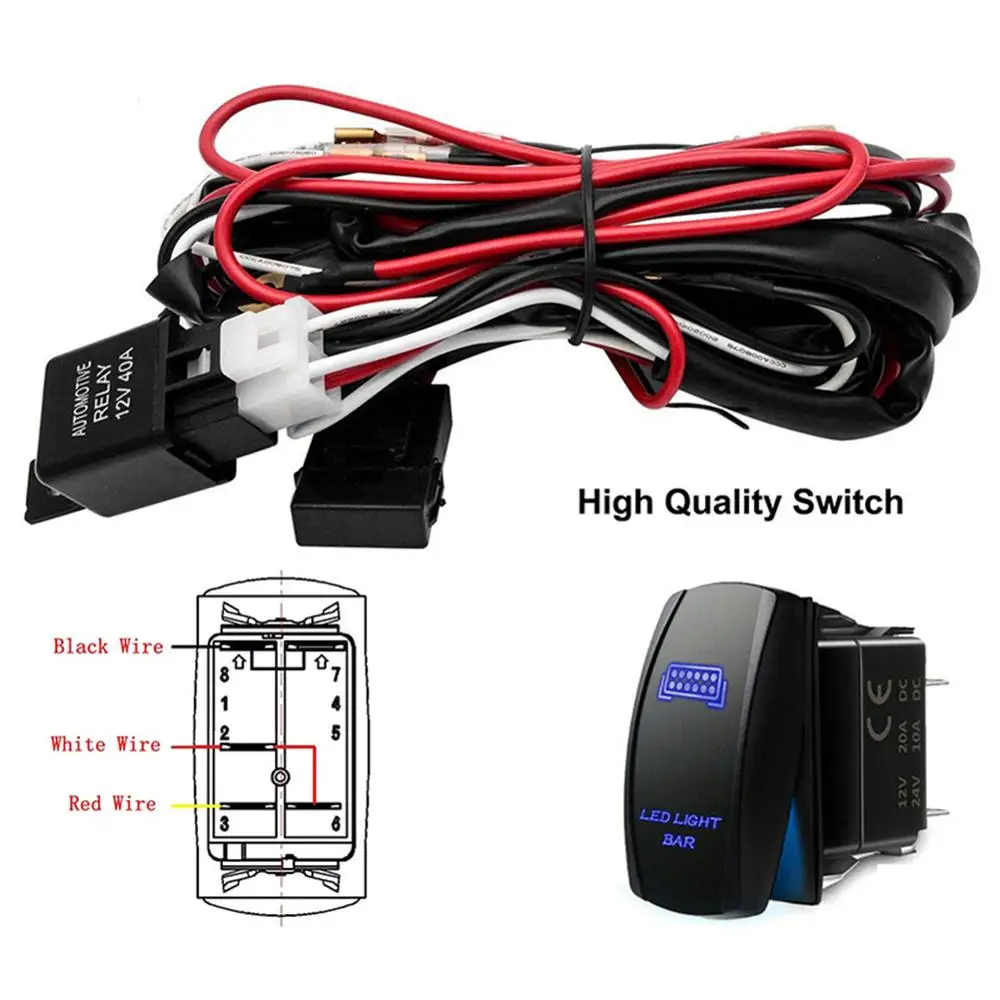 

AutoSwitch Wiring Harness12V SUV ATV Blue LED Light Bar Rocker Switch Wiring Harness 40A Relay Fuse Kit Car Apartment Accessori