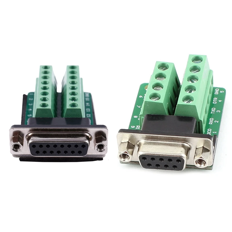2 шт. адаптер: 1 DB15 D SUB VGA 15Pin Женский адаптер Jack терминал Breakout PCB плата и RS232 DB9